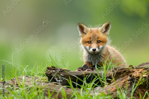 a baby fox playing in the grass © ananda