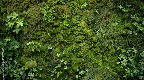 textured moss wall in varying shades of green, providing a unique and visually appealing background for advertisements.
