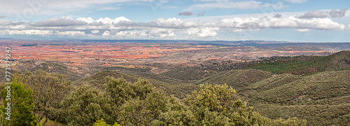 Bild auf Leinwand landscape of the flat and mountainous terrain of Zaragoza in Spain