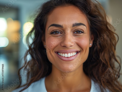 Female patient smiling after a teeth whitening procedure
