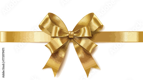 Gold bow ribbon decor element package. Shiny golden te