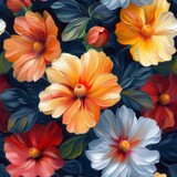 Painted flowers seamless pattern