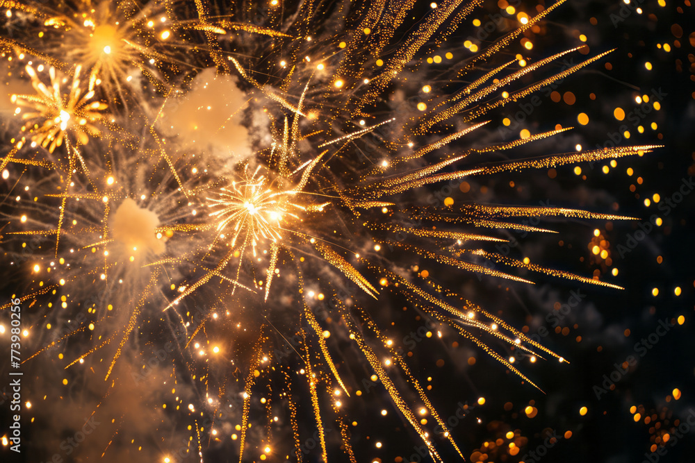 Obraz premium A large fireworks display illuminating the dark night sky with vibrant colors and bursts of light