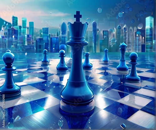 キラキラグラデーションサイバーファンタジーチェスセットとチェスのコマ