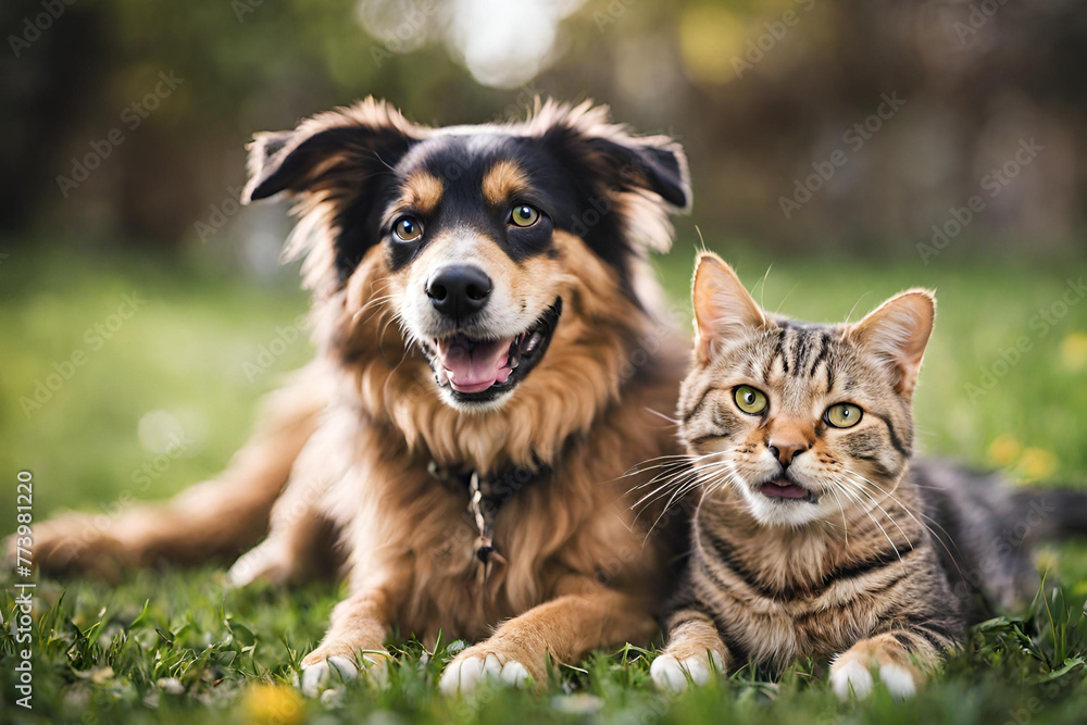 Photo of happy dog and cat