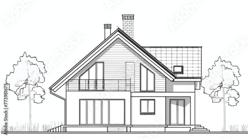 House continuous one line drawing outline vector illus