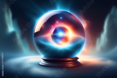impulsive 3d art digital art on a white background_ transparent glass sphere with a portal to the blue universe inside photo