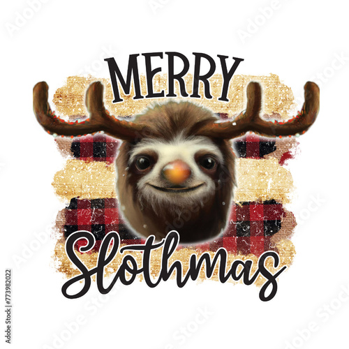 Merry Slothmas PNG - Christmas Sloth Sublimation Print Design  photo