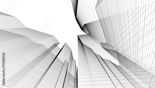 Architecture building 3d. Concept sketch.