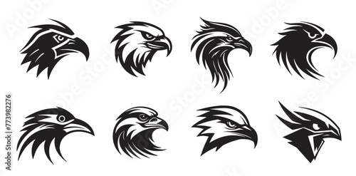 Head of raven. Crow abstract character illustration. Graphic logo designs template for emblem. Image of portrait for company use or tattoo set.