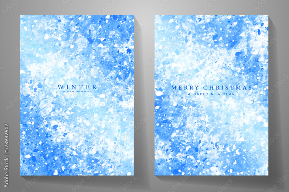Blue winter set art vector background with snow for cover design, poster, invitation, banner, flyer, cards, menu design. Christmas abstract illustration. Winter background collection.