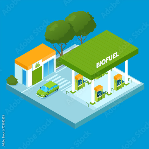 Isometric biofuel station illustration