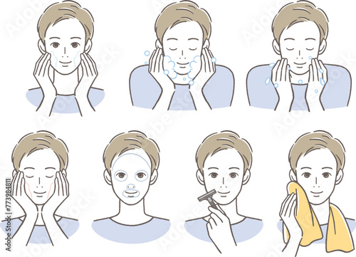 スキンケアをしている男性