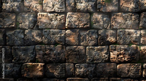 Close-up view of stone wall, evoking a sense of history and mystery. backdrop