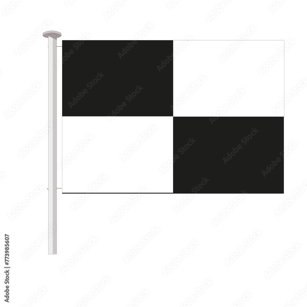 Obraz premium Drapeau de plage à damiers noir et blanc pour zone d'activités nautiques avec baignade risquée mais autorisée