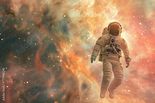 Astronaut Adrift in Cosmic Nebula © Qmini