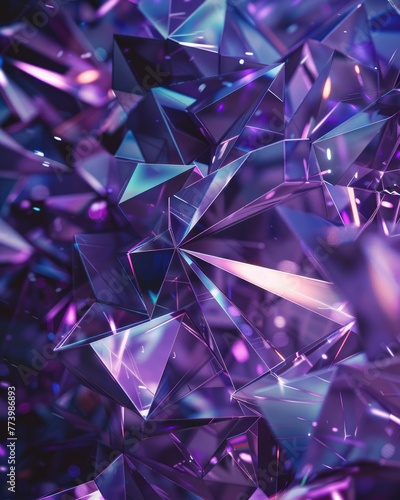 Lavish purple low polygon triangles creating a cosmic storm, abstract and dynamic scifi in 3D