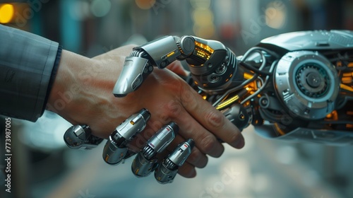 Human-Robot Handshake Symbolizing Partnership