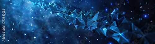 Midnight blue triangle polygons shaping a deep space nebula, abstract and mystic scifi in 3D