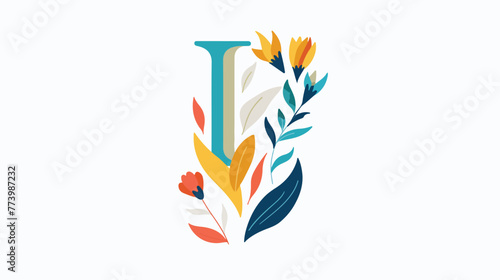 Nature letter I leaf icon logo design concept floral l