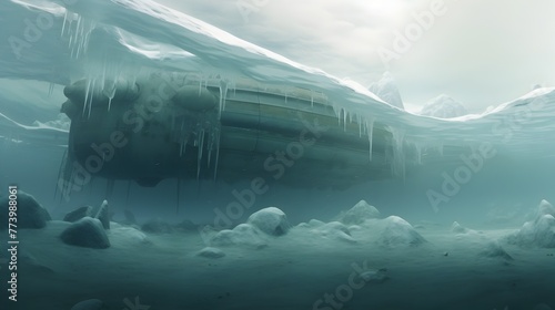 Underwater Panorama of Arctic Ocean s Icy Realm A Striking Climate Change Warning in a Sci Fi Futuristic Landscape