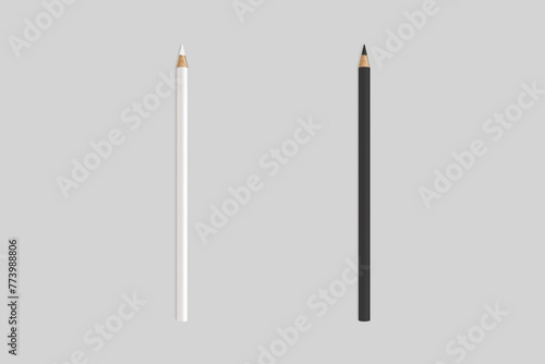 Black and white pencil mockup isolated on a gray background. 3d rendering. 