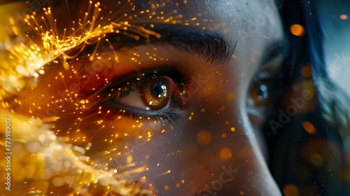 Captivating Close-Up of Human Eye with Fiery Sparks