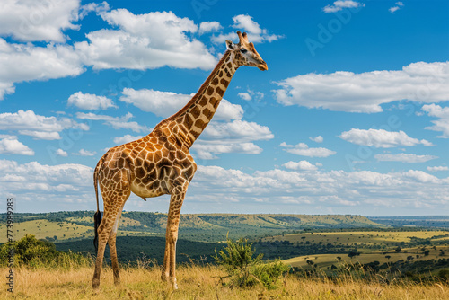 a giraffe standing in the savannah
