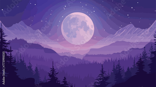 Purple background with full moon flat vector isolated