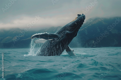 a majestic humpback whale breaching the surface