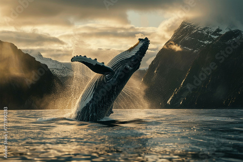 a majestic humpback whale breaching the surface