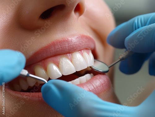 A close-up of a person receiving dental veneers to improve the appearance of their smile photo