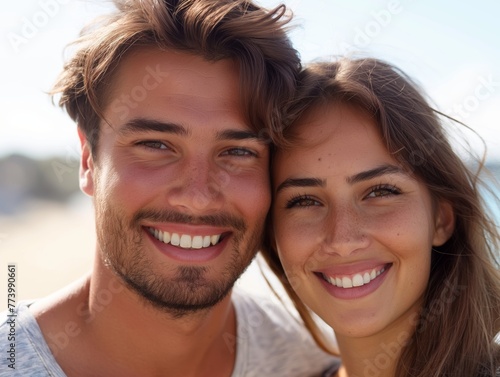 A smiling couple showing off their new smiles after cosmetic dental procedures
