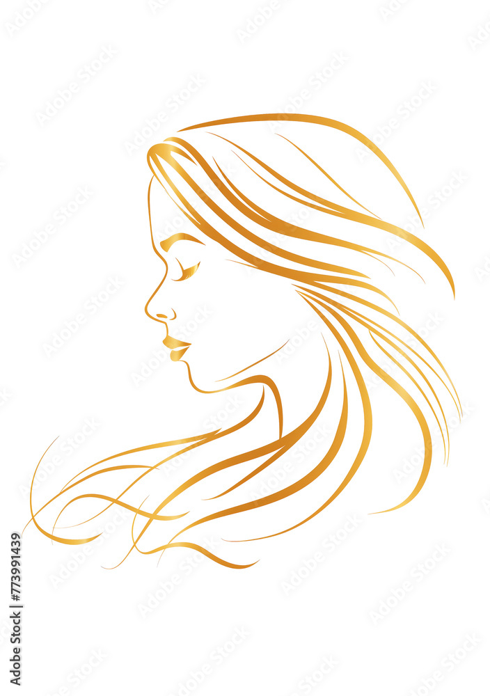 Minimalistic abstract portrait of a woman isolated on transparent background