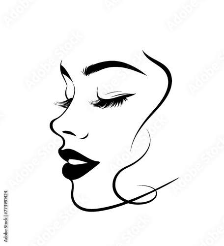 Minimalistic abstract portrait of a woman isolated on transparent background