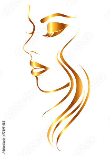 Minimalistic abstract portrait of a woman isolated on transparent background