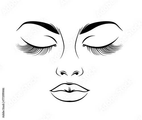 Minimalistic abstract portrait of a woman isolated on transparent background