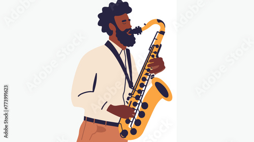 Saxophonist is playing music with the great inspiratio