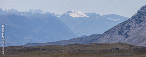 Dry Mongolian landscapes of the south of Altai, panoramic view 