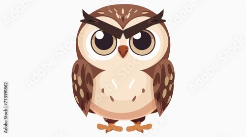 Serious tiny owl with big eyebrows. Funny cartoon char