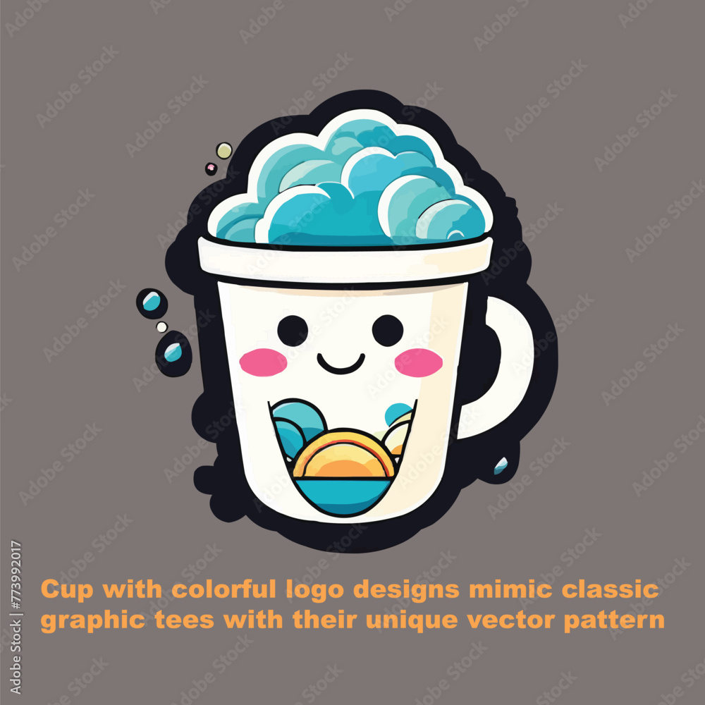 Customized cup of coffee with colorful logo designs and classic graphics with their unique vector pattern Customized cup of coffee with colorful logo designs and classic graphics with their unique vector pattern