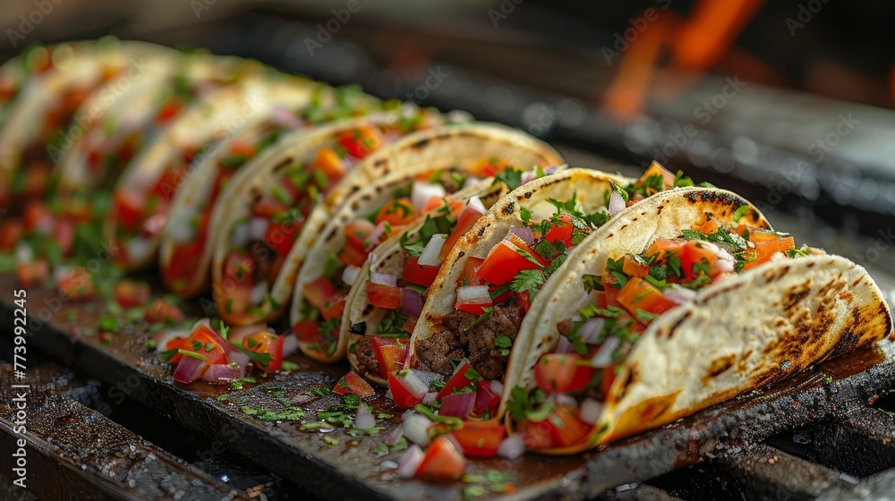 Mexican Street Tacos A Dynamic Shot Of Street Tacos Being Prepared 