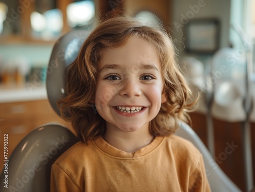 Child sitting in a dental chair with a big smile