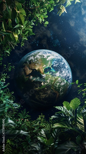 earth globe with plant