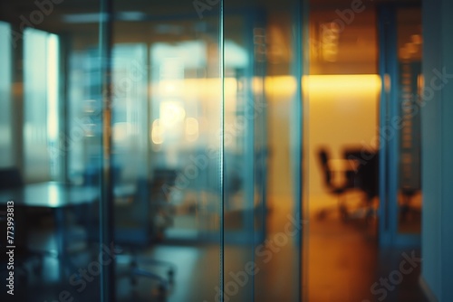 Blurred Modern Office Space with Warm Lighting