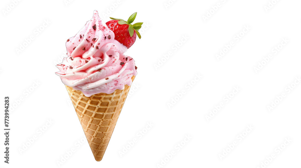 Strawberry ice cream cone. PNG file of isolated cutout object on transparent background. Strawberry ice cream cone. PNG file of isolated cutout object on transparent background.