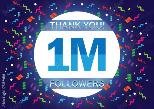 Thank you 1m followers, one million followers. Suitable for social media post background template. 