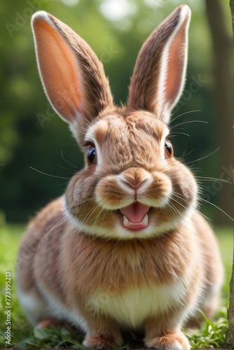 happy cartoon 3d brown rabbit on grass © Руслан Галиуллин