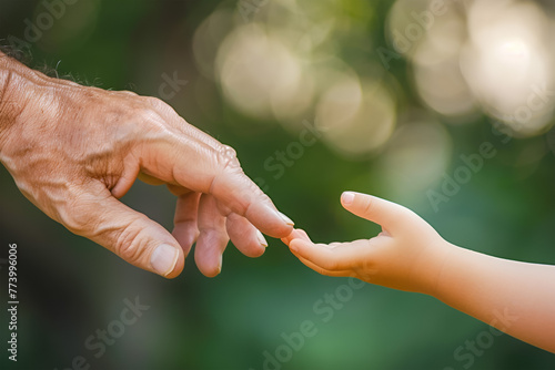 Parent and child hand reaching out to each other © Elena