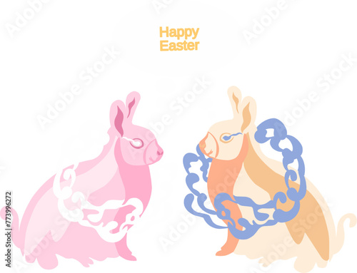 easter bunny with easter egg, couplebunny coloful drawing says happy easter